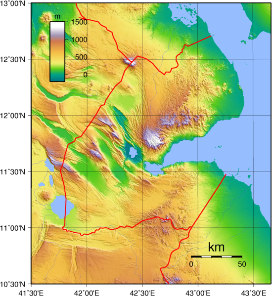 Landkarte Relief Topographie Dschibuti